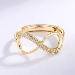 MYKI Gold-Plated Cubic Zirconia-Stones Studded Infinity Design Adjustable Finger Ring-0