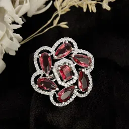 ATIBELLE Silver-Plated Cubic Zirconia-Stones Studded Floral Adjustable Finger Ring-0