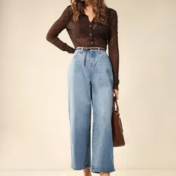 Vero Moda Women Wide Leg High Rise Heavy Fade Stretchable Jeans-image-31