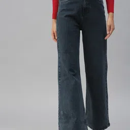 SHOWOFF Women Charcoal Wide Leg High-Rise Stretchable Jeans-image-25