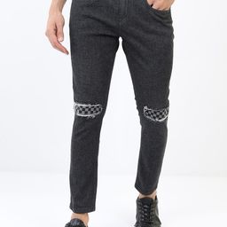 HIGHLANDER Men Black Cotton Skinny Fit Mildly Distressed Ripped Stretchable Jeans-image-71