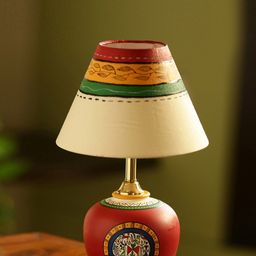 ExclusiveLane Red & White Printed Warli Matki Table Lamp-2