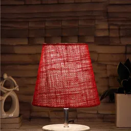 Devansh Maroon Textured Frustum Wooden Table Lamp-11