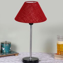 Devansh Maroon Jute Shade With Wooden Base Contemporary  Table Lamp-3