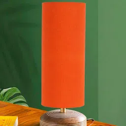 Devansh Orange Wooden Contemporary Cylindrical Shaped Table Lamp-19