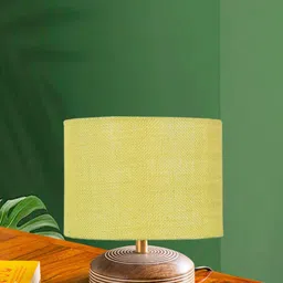 Devansh Yellow Textured Square Wooden Table Lamp-6