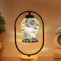 Devansh Black Glass Wooden & Iron Floral Design Abstract Shape Traditional Table Lamps-49