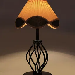 Devansh White & Black Contemporary Frustum Cotton & Iron Table Lamp-20