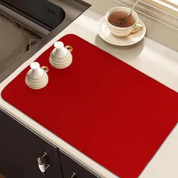 Kuber Industries Red Microfiber Rectangle Dish Drying Placemat-42