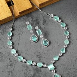 ZENEME Rhodium Plated American Diamond Studded Jewellery Set-23