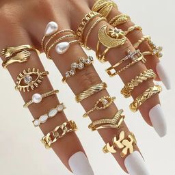 Jewels Galaxy Set Of 23 Gold-Plated Stackable Rings-44