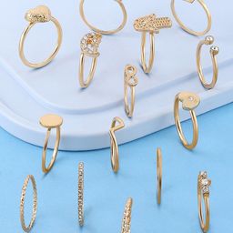 AMI Women Set of 15 Gold-Toned Contemporary Finger Rings-57