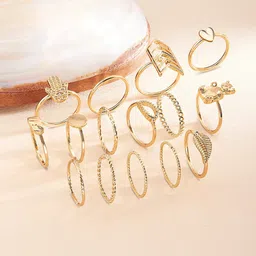 Ami Women Set of 15 Gold-Toned Contemporary Stackable Rings-picture-1