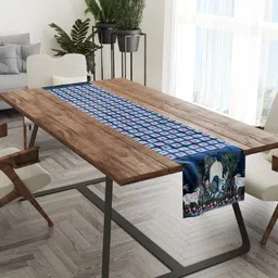 Tasseled Home Blue & Pink Pitchwai Lotus Velvet Rectangular Table Runner-24