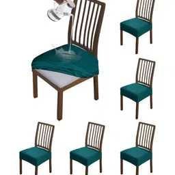HOKIPO 6Pc Teal-Green 6 Pieces Waterproof Stretchable Chair Seat Covers-image-64