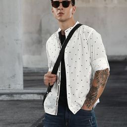 Roadster Men White & Black Regular Fit Printed Casual Sustainable Shirt-image-98