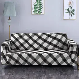 HOUSE OF QUIRK Black & White Printed Stretchable 3-Seater Sofa Slip Cover-image-50