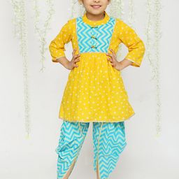 KID1 Girls Geometric Printed Empire Gotta Patti Pure Cotton Kurti With Dhoti Pants-image-14