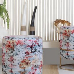 Shadowkart White & Blue Floral Printed Wooden Cylindrical Ottoman-image-21
