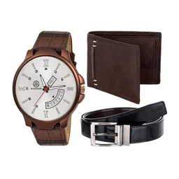 MARKQUES Men Brown Watch & Wallet & Belt Combo Accessory Gift Set-image-52