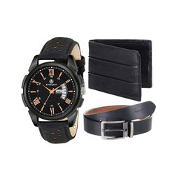 MARKQUES Men Black Watch, Belt and Wallet Combo Accessory Gift Set-16