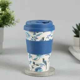 India Circus by Krsnaa Mehta Azur Blooms Cream-Coloured Printed Bamboo Matte Cup 450 ml-11