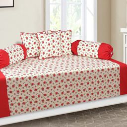 SHADES of LIFE White & Red 8-Pieces Floral Printed Cotton Diwan Set-image-82