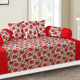 SHADES of LIFE White & Red 8-Pieces Printed Cotton Diwan Set-image-74