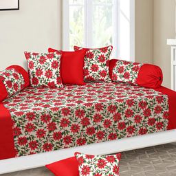 SHADES of LIFE White & Red 8-Pieces Floral Printed Cotton Diwan Set-image-84
