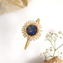 TEEJH Women Gold-Toned & Blue Stone Studded Gold-Plated Cuff Bracelet-image-40