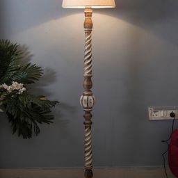 Homesake White & Brown Solid Contemporary Wooden Floor Lamp-3