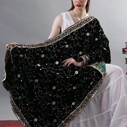 Exotic India Ethnic Motifs Embroidered Velvet Dupatta with Zari-picture-18