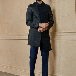 Tasva Embroidered Mandarin Collar Sherwani Set-picture-25
