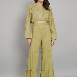 Amagyaa Embroidered Pure Cotton Crop Top With Palazzo-30