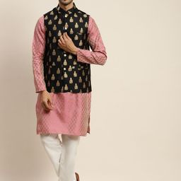 SOJANYA Men Pink Ethnic Motifs Kurta with Pyjamas & Nehru Jacket-picture-30
