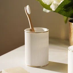 Pure Home and Living White & Gold-Toned Ribbed Porcelain Toothbrush Holder-39