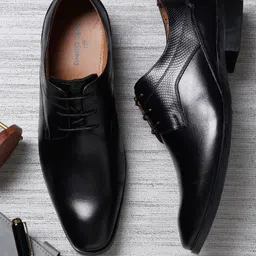 pelle albero Men Black Solid Leather Formal Derbys-image-69