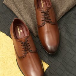 pelle albero Men Tan Brown Solid Leather Formal Derbys-image-55