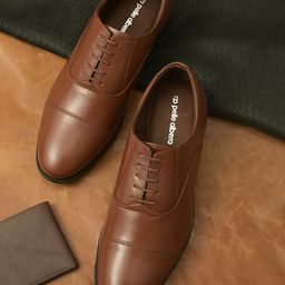 pelle albero Men Tan Brown Solid Leather Formal Oxfords-image-17