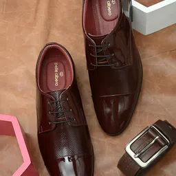 pelle albero Men Maroon Solid Leather Formal Derbys-picture-13