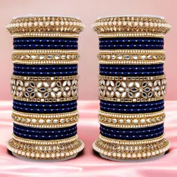 leshya Set Of 48 Brass Plated Stone Studded & Beaded Bangles-10