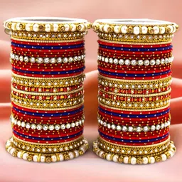 leshya Set Of 70 Brass-Plated Stone-Studded & Beaded Bangles-1