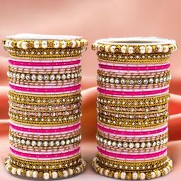 leshya Set of 70 Brass-Plated Artificial Stone Studded Bangles-6