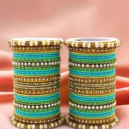 leshya Set Of 70 Gold-Plated Artificial Stone-Studded Bangles-8