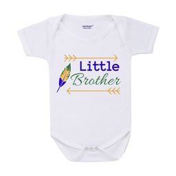 KNITROOT Infants Kids White & Blue Little Brother Printed Bodysuit-image-80