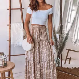 JC Mode Abstract Printed Tiered Maxi Skirt-image-4