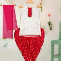 SAKA DESIGNS Girls Ethnic Motifs Regular Kurta with Dhoti Pants & With Dupatta-image-66
