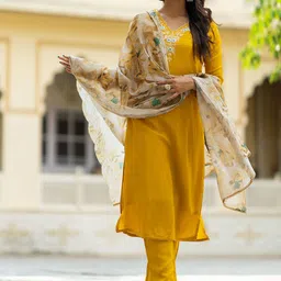 SZN Women Ethnic Motifs Embroidered Regular Sequinned Kurta with Trousers & Dupatta-picture-12