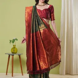 HERE&NOW Woven Design Zari Silk Blend Banarasi Saree-picture-38