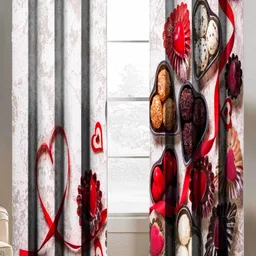 BELLA TRUE White & Red 2 Pieces Quirky Ripple Fold Door Curtain-13